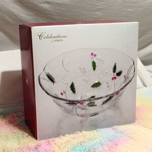 SALE! NIB Celebrations By Mikasa Merry Holly Glass Bowl Never Used Only Stored